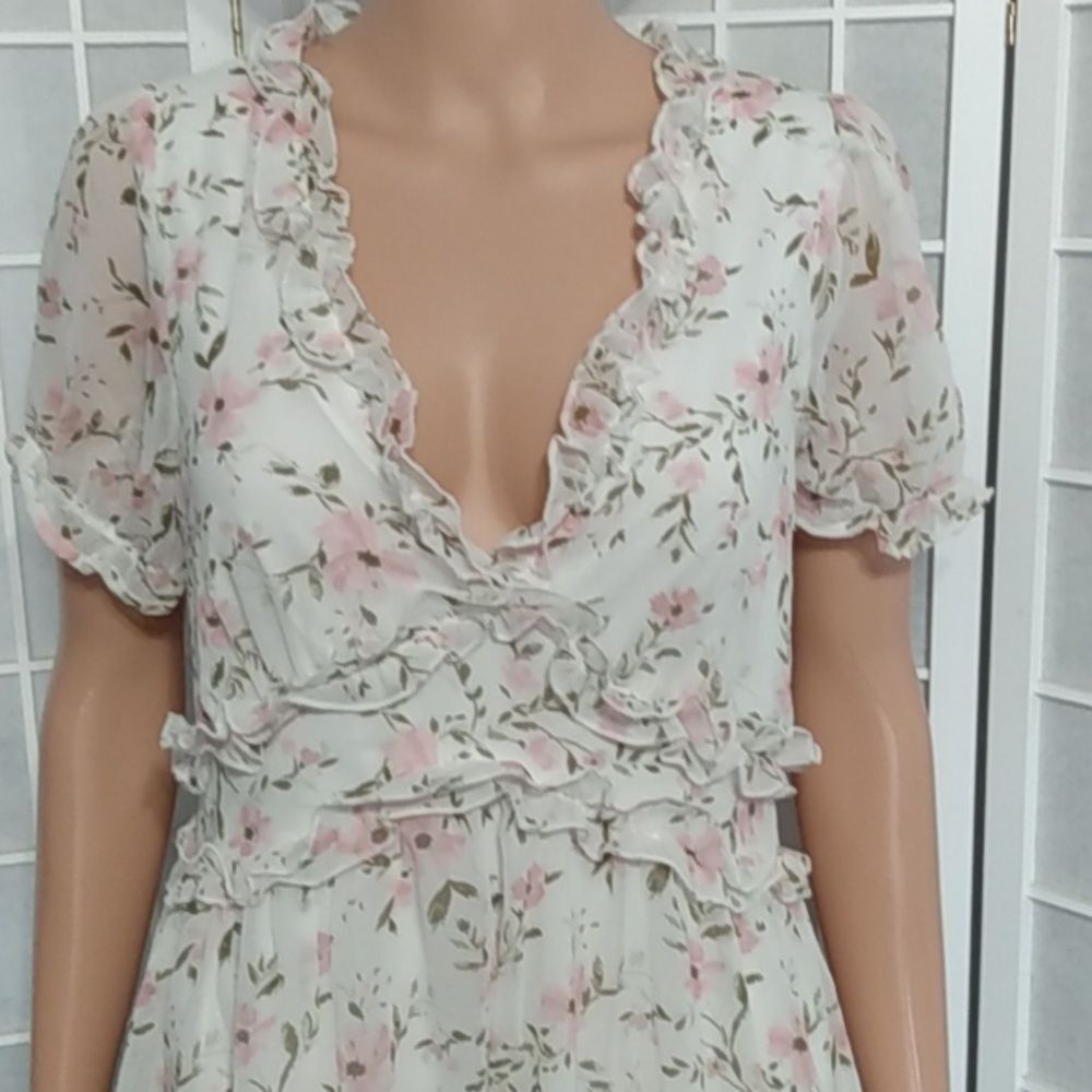 Trixxi Chiffon Dress – White/Pink Floral – Lined – NWOT‎ – Size L - Picture 3 of 15